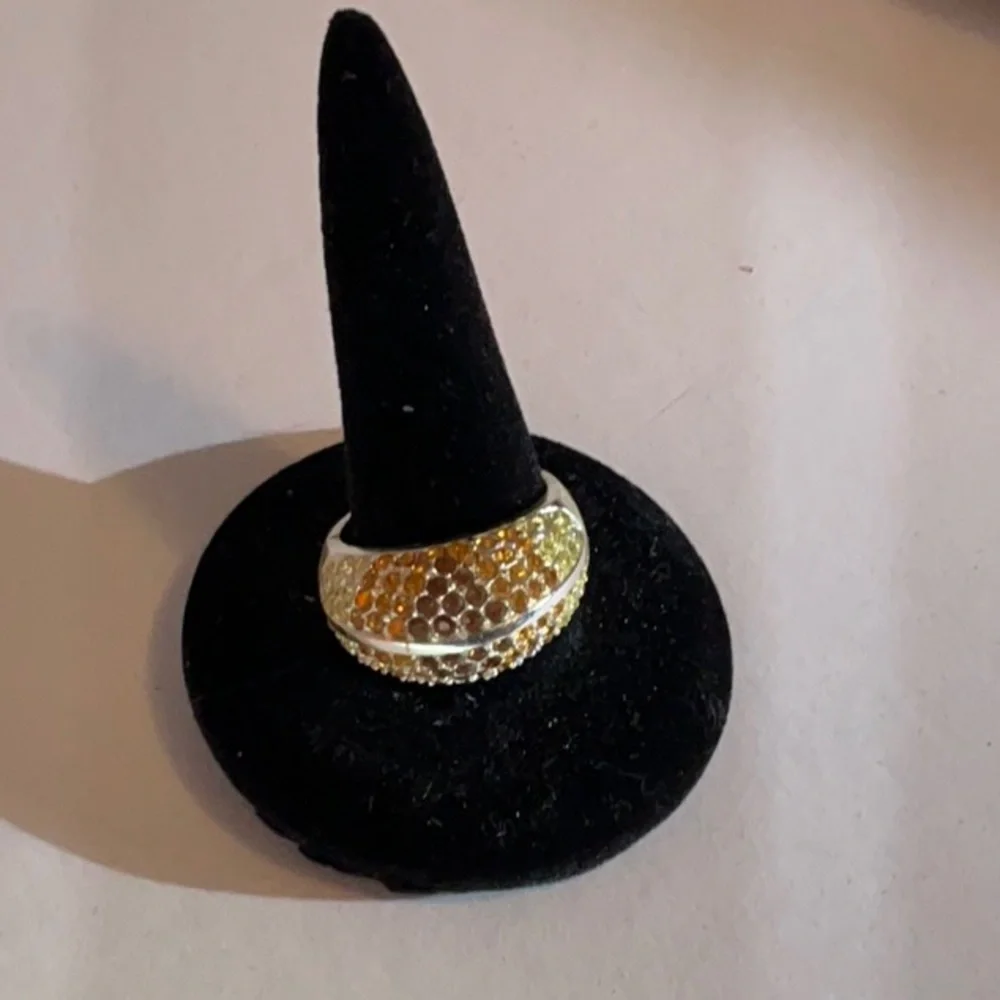 Elegant Sterling Silver Gold and Brown Crystal Stone Ring